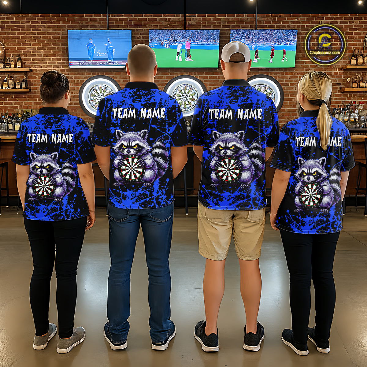 Custom Blue Funny Raccoon Darts Shirt for Women Darts Team Jerseys Dartboard Shirt Dart League NNT292