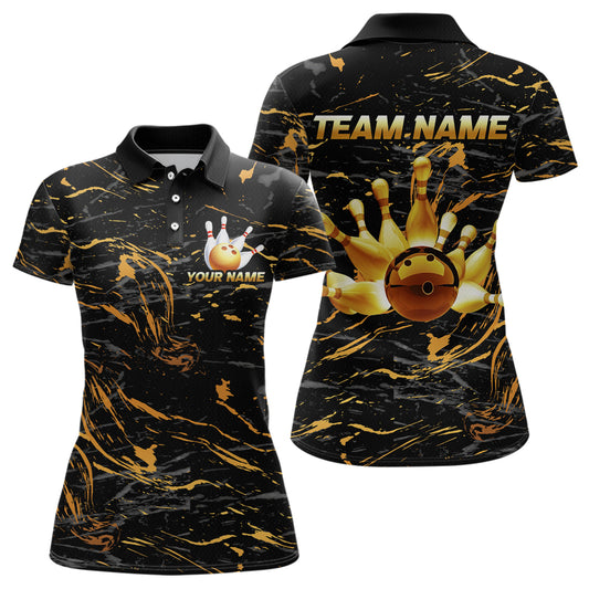 Custom Black and Gold Bowling Tournament Jersey for Women Bowling Team Shirts HNT179