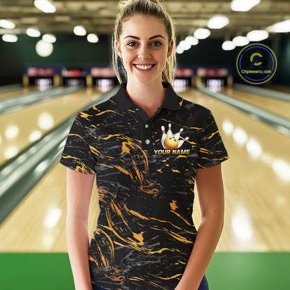 Custom Black and Gold Bowling Tournament Jersey for Women Bowling Team Shirts HNT179