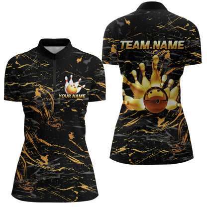 Custom Black and Gold Bowling Tournament Jersey for Women Bowling Team Shirts HNT179