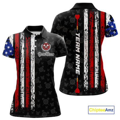 Custom US Flag Dart Shirts For Women Dart Board Shirts Polo & 1/4 Zip Dart Jersey Team NNT125