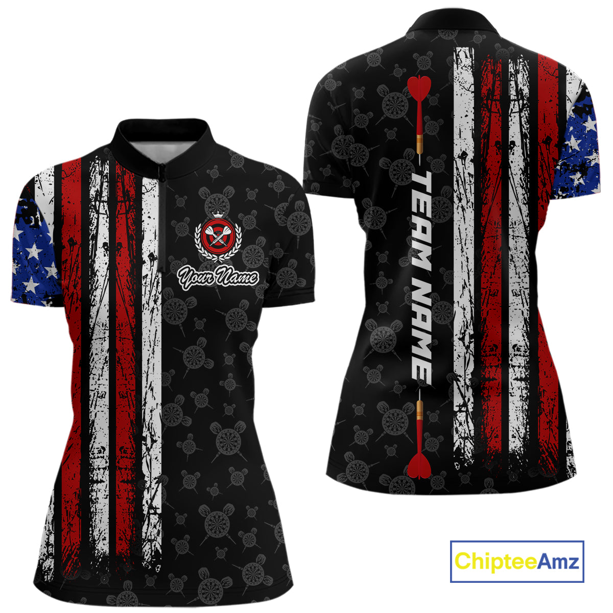 Custom US Flag Dart Shirts For Women Dart Board Shirts Polo & 1/4 Zip Dart Jersey Team NNT125