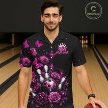 Load image into Gallery viewer, Custom Pink Rose and Butterfly Hawaiian Bowling Jersey Bowling Team Shirts Bowling Uniform HNT324