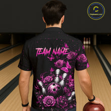 Load image into Gallery viewer, Custom Pink Rose and Butterfly Hawaiian Bowling Jersey Bowling Team Shirts Bowling Uniform HNT324