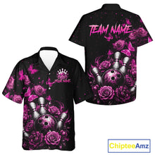 Load image into Gallery viewer, Custom Pink Rose and Butterfly Hawaiian Bowling Jersey Bowling Team Shirts Bowling Uniform HNT324