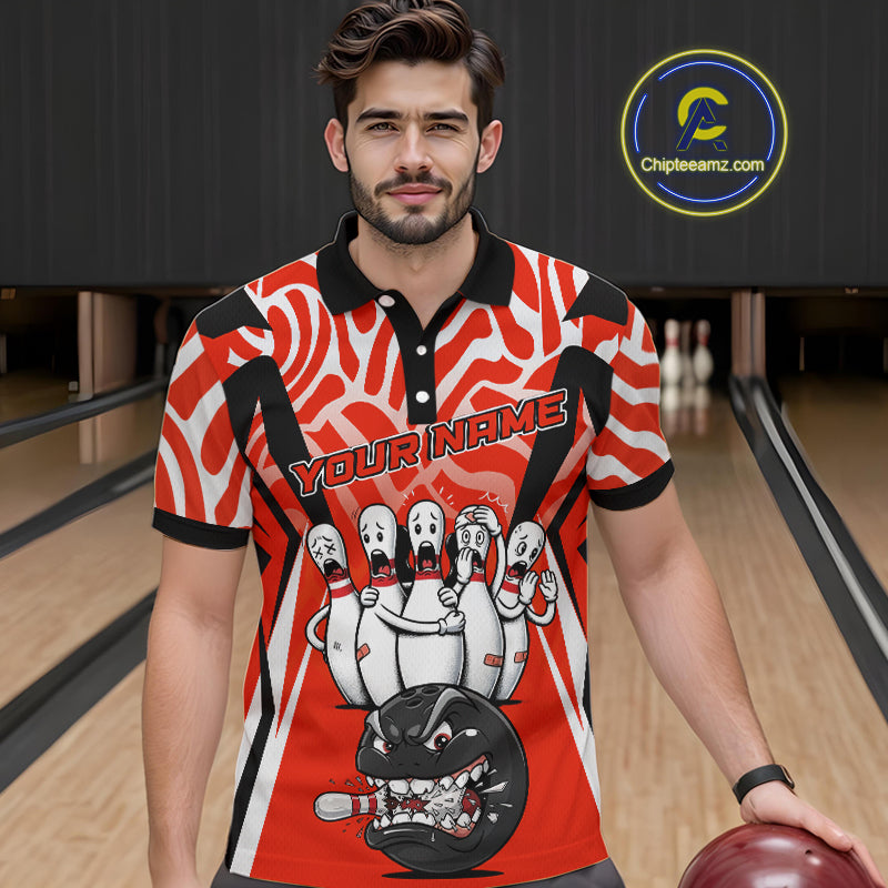 Custom Red Funny Bowling Jersey for Men Bowling Team Shirts Bowling League Polo & 1/4 Zip HNT155