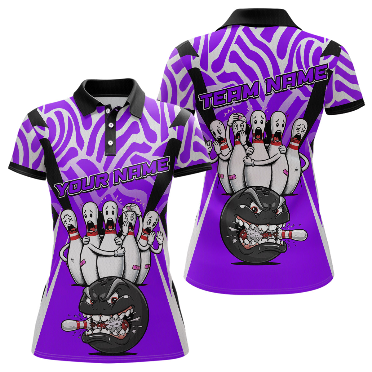 Custom Purple Funny Bowling Jersey for Women Bowling Team Shirts Bowling League Polo & 1/4 Zip HNT155