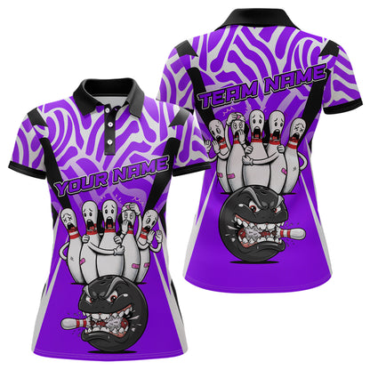 Custom Purple Funny Bowling Jersey for Women Bowling Team Shirts Bowling League Polo & 1/4 Zip HNT155
