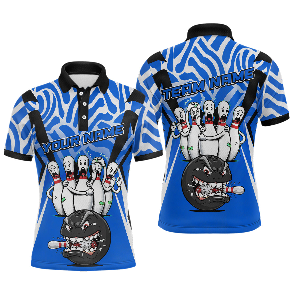 Custom Blue Funny Bowling Jersey for Men Bowling Team Shirts Bowling League Polo & 1/4 Zip HNT155