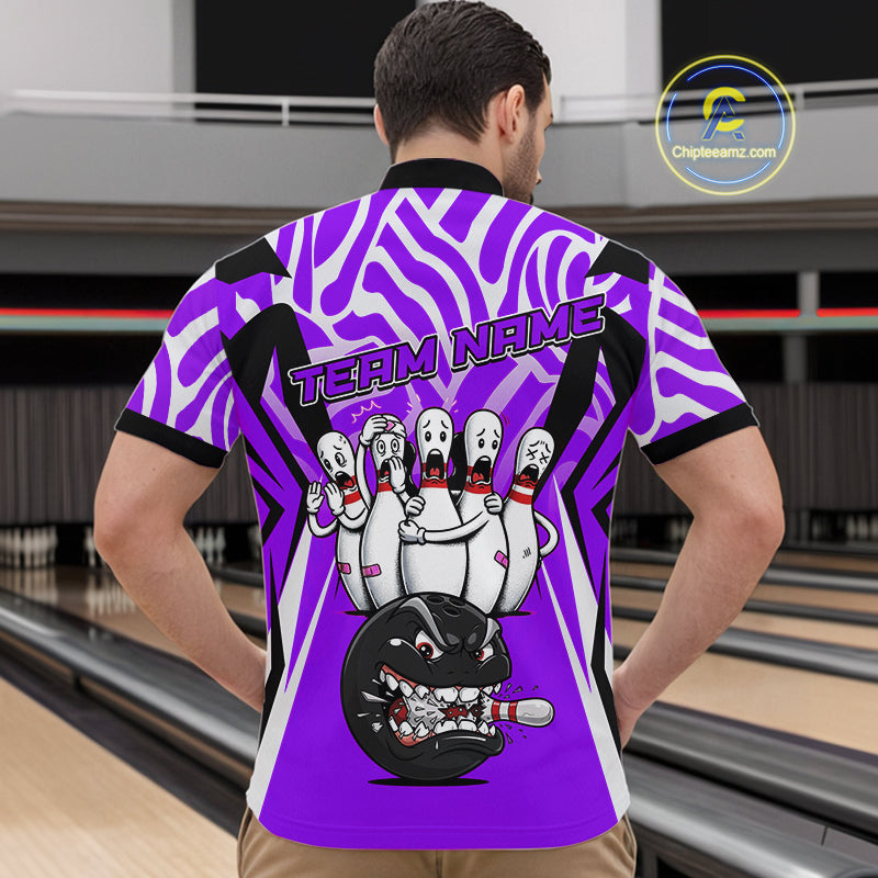 Custom Purple Funny Bowling Jersey for Men Bowling Team Shirts Bowling League Polo & 1/4 Zip HNT155