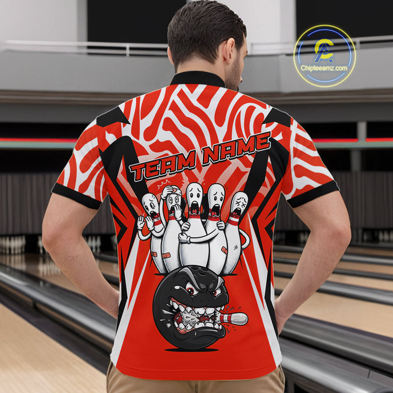 Custom Red Funny Bowling Jersey for Men Bowling Team Shirts Bowling League Polo & 1/4 Zip HNT155