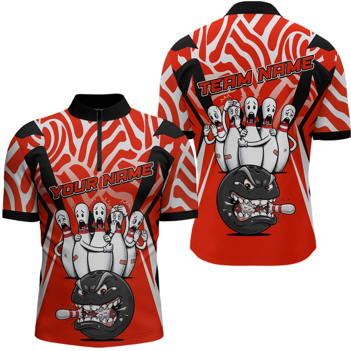 Custom Red Funny Bowling Jersey for Men Bowling Team Shirts Bowling League Polo & 1/4 Zip HNT155