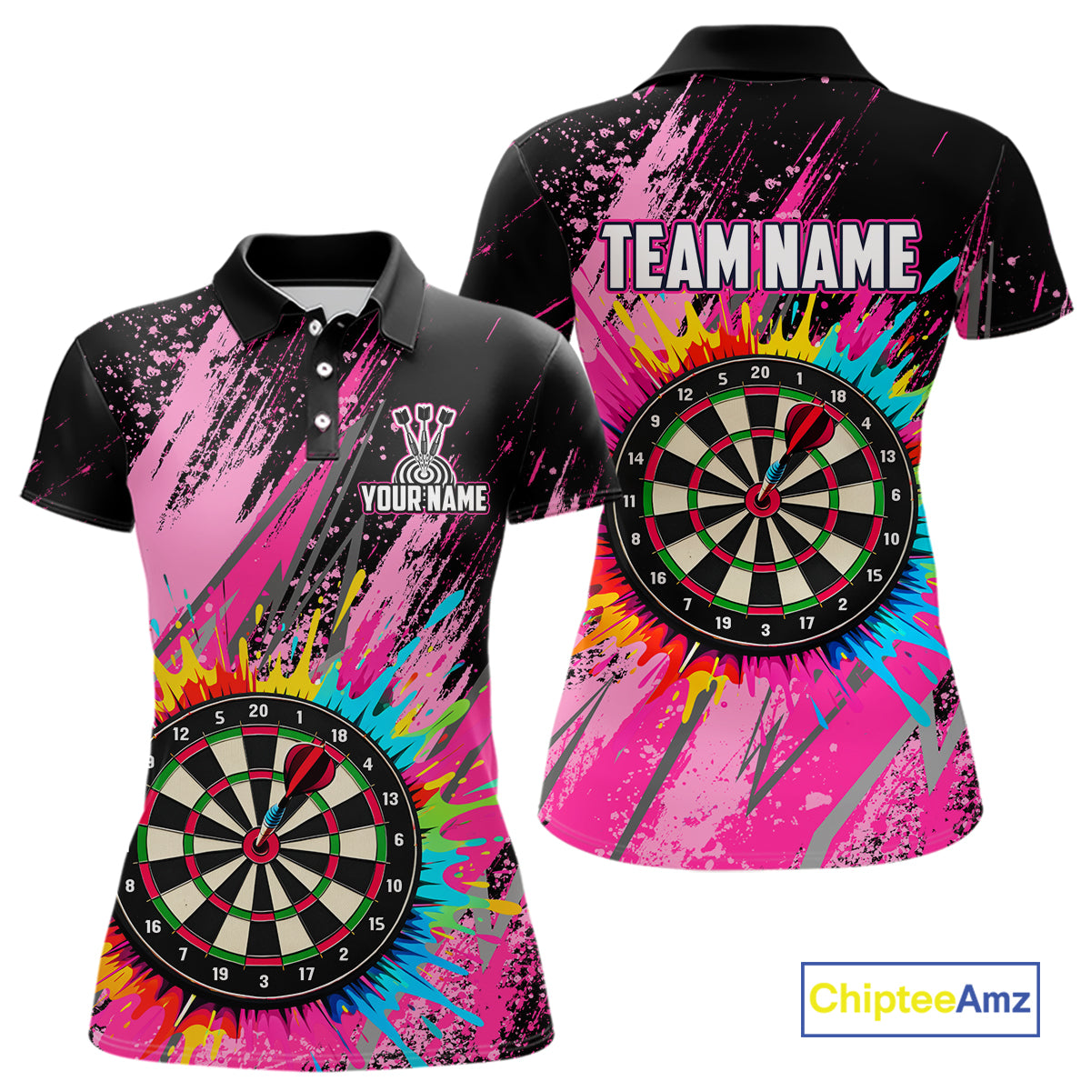 Custom Pink Colorful Paint Darts Shirt for Women Darts Team Jerseys Dartboard Shirt NNT269