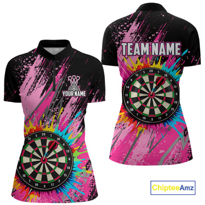 Custom Pink Colorful Paint Darts Shirt for Women Darts Team Jerseys Dartboard Shirt NNT269