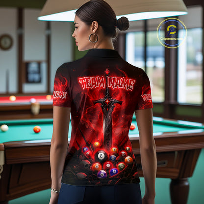 Custom Red Fire Demon Eyes 8 Ball Billiard Shirt for Women Billiard Team Jersey Billiard Outfit NNT196