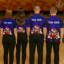 Load image into Gallery viewer, Group of bowlers in funny bearded dragon team shirts, personalized bowling uniforms back view.