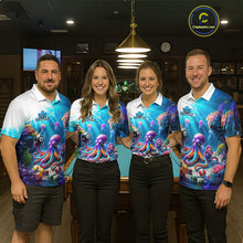 Load image into Gallery viewer, Four people wearing colorful octopus-themed shirts in a bar setting.