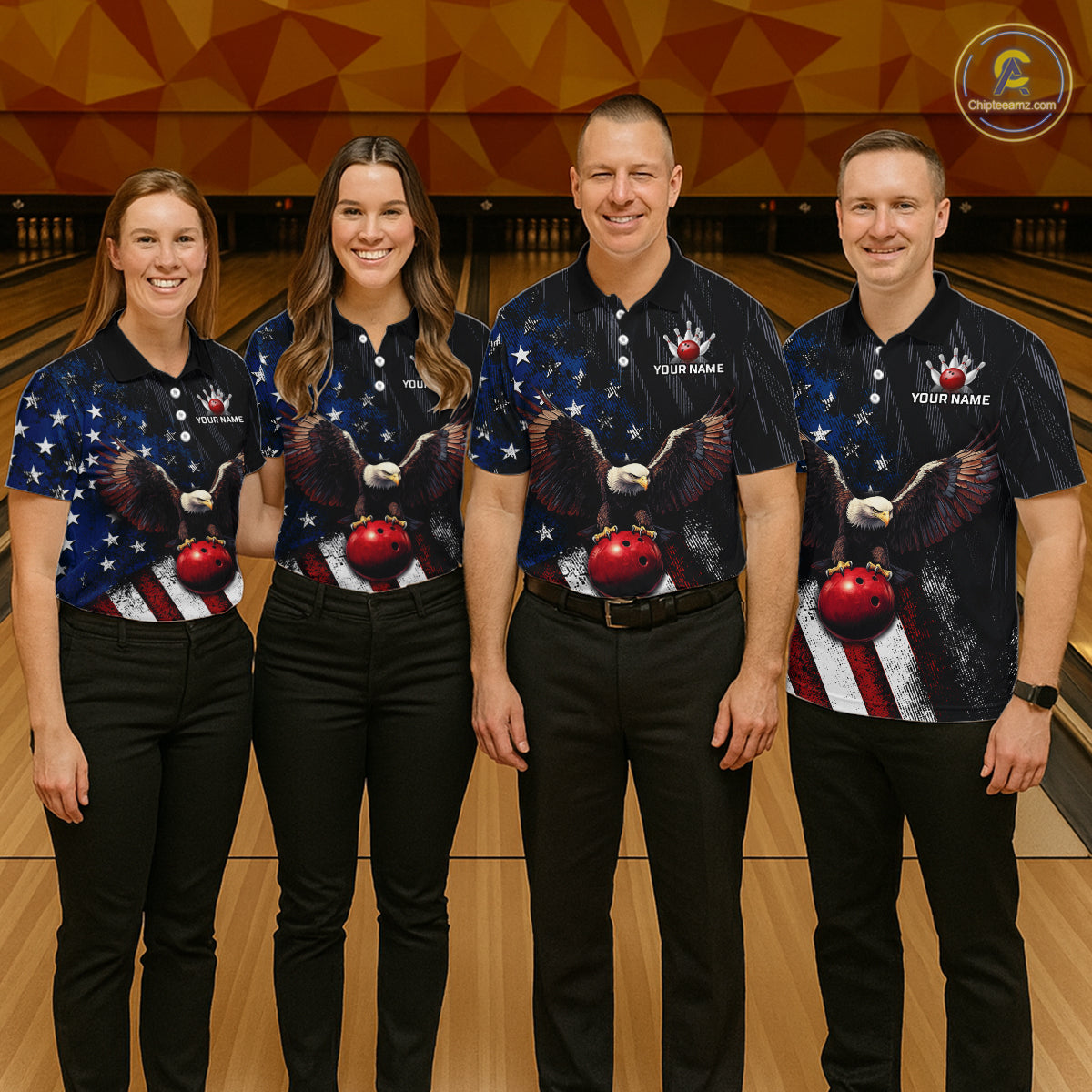 Custom American Flag Eagle Bowling Jersey for Men Bowling Team Shirts Bowling League Bowling Outfit HNT437