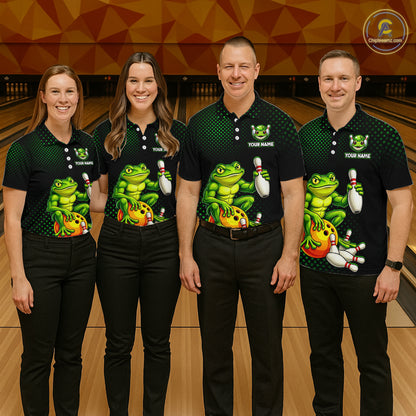 Custom Funny Frog Bowling Jersey for Men Bowling Team Shirts Bowling League Polo & 1/4 Zip HNT246