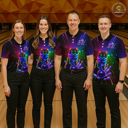 Custom Funny Cat Neon Colorful Bowling Jersey for Women Bowling Uniform Bowling Team Shirts HNT281