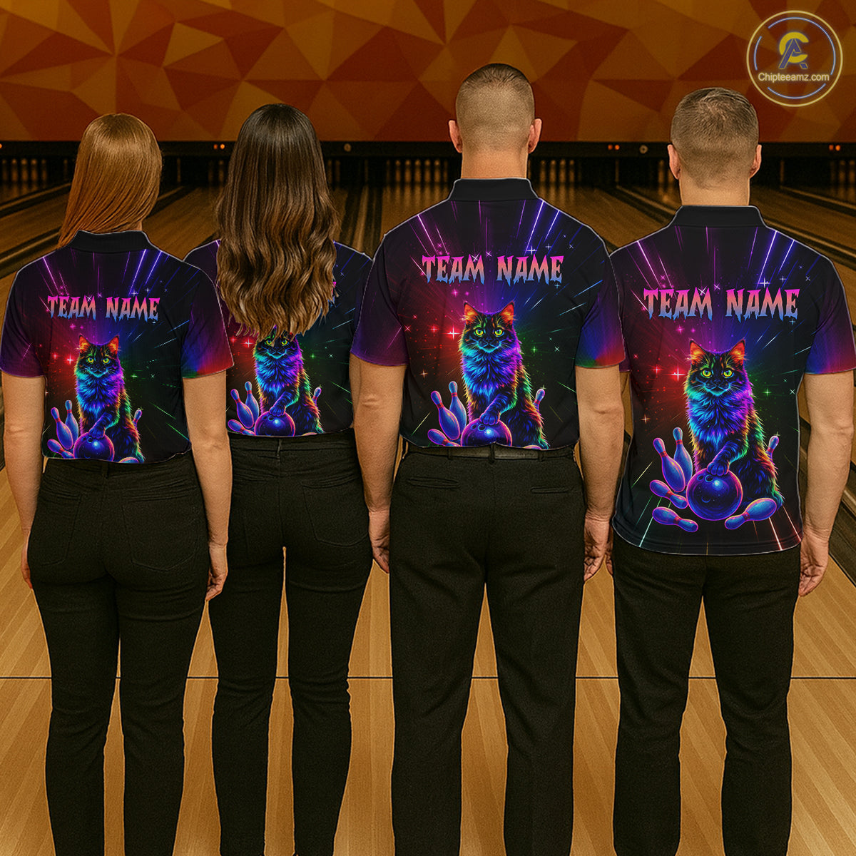 Custom Funny Cat Neon Colorful Bowling Jersey for Women Bowling Uniform Bowling Team Shirts HNT281