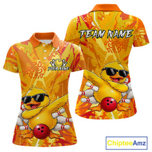 Load image into Gallery viewer, Colorful polo shirt with a duck design and customizable text on a white background