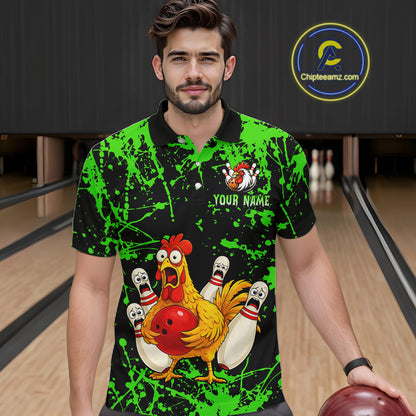 Custom Green Funny Chicken Bowling Jersey for Men Bowling Uniform Bowling Team Shirts HNT282