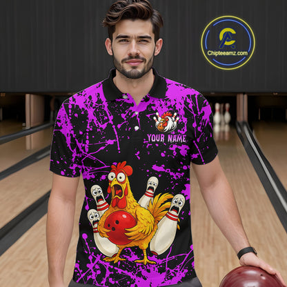Custom Purple Funny Chicken Bowling Jersey for Men Bowling Uniform Bowling Team Shirts HNT282
