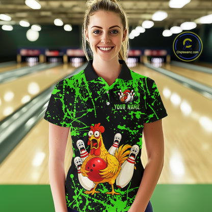 Custom Green Funny Chicken Bowling Jersey for Women Bowling Uniform Bowling Team Shirts HNT282