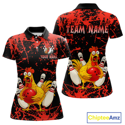 Custom Red Funny Chicken Bowling Jersey for Women Bowling Uniform Bowling Team Shirts HNT282