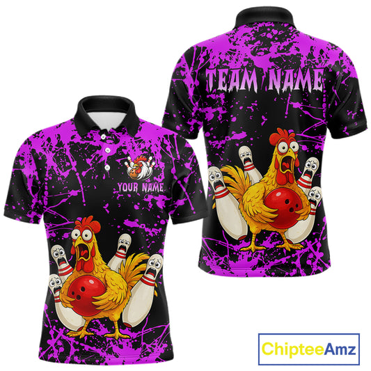 Custom Purple Funny Chicken Bowling Jersey for Men Bowling Uniform Bowling Team Shirts HNT282