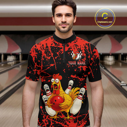 Custom Red Funny Chicken Bowling Jersey for Men Bowling Uniform Bowling Team Shirts HNT282