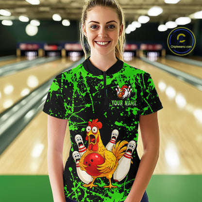 Custom Green Funny Chicken Bowling Jersey for Women Bowling Uniform Bowling Team Shirts HNT282