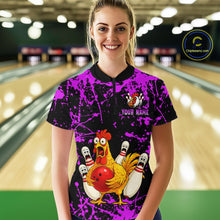 Load image into Gallery viewer, Custom Purple Funny Chicken Bowling Jersey for Women Bowling Uniform Bowling Team Shirts HNT282