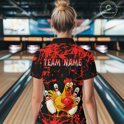 Custom Red Funny Chicken Bowling Jersey for Women Bowling Uniform Bowling Team Shirts HNT282