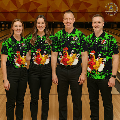 Custom Green Funny Chicken Bowling Jersey for Women Bowling Uniform Bowling Team Shirts HNT282