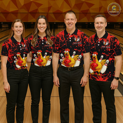 Custom Red Funny Chicken Bowling Jersey for Men Bowling Uniform Bowling Team Shirts HNT282