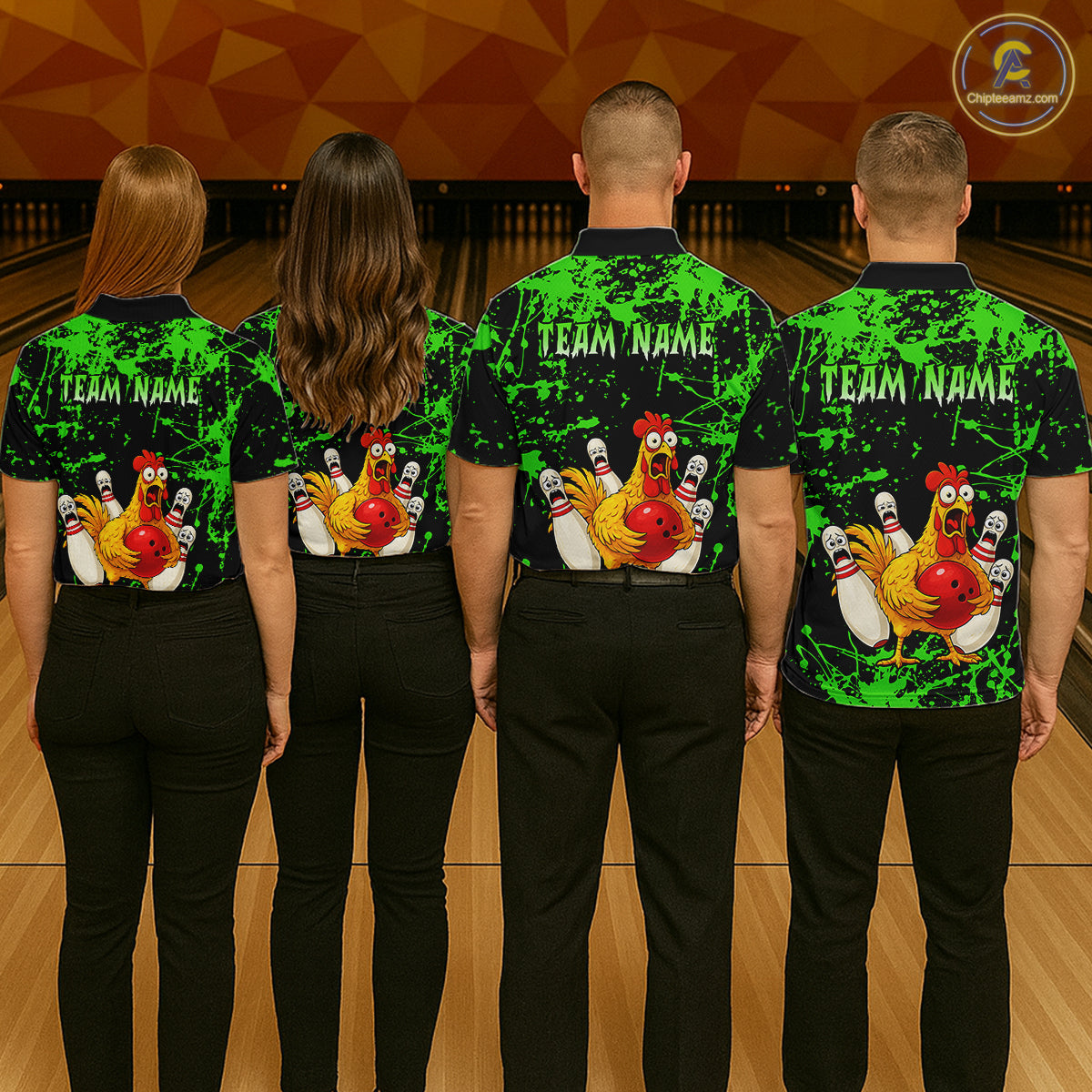 Custom Green Funny Chicken Bowling Jersey for Men Bowling Uniform Bowling Team Shirts HNT282