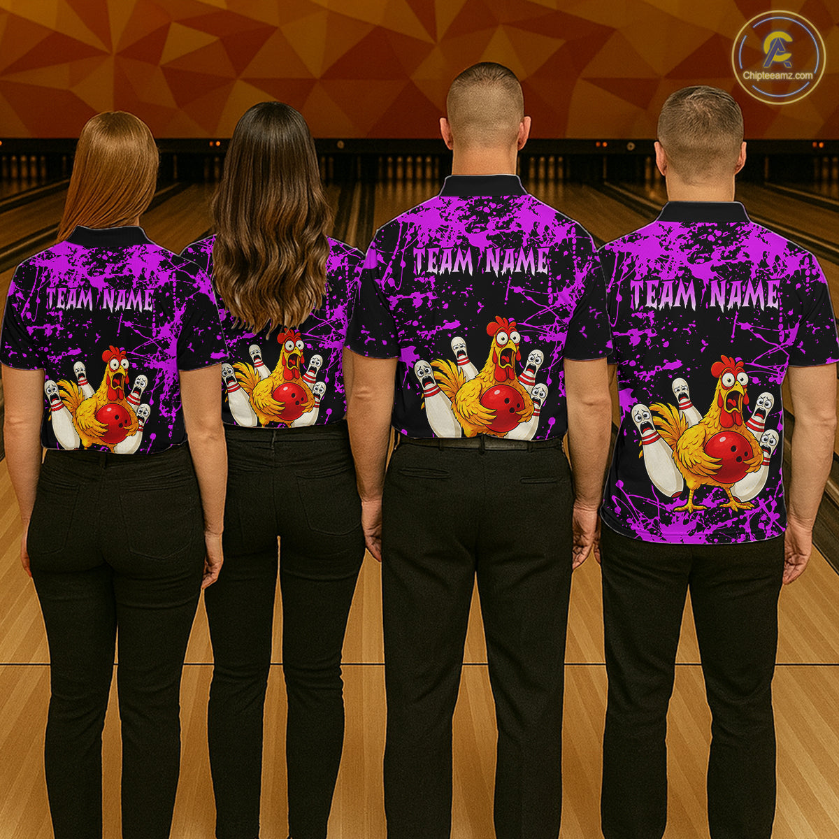 Custom Purple Funny Chicken Bowling Jersey for Men Bowling Uniform Bowling Team Shirts HNT282