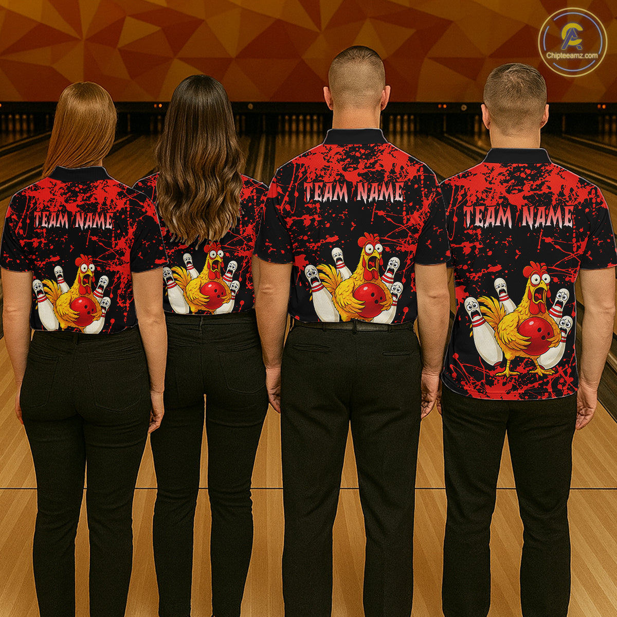 Custom Red Funny Chicken Bowling Jersey for Women Bowling Uniform Bowling Team Shirts HNT282