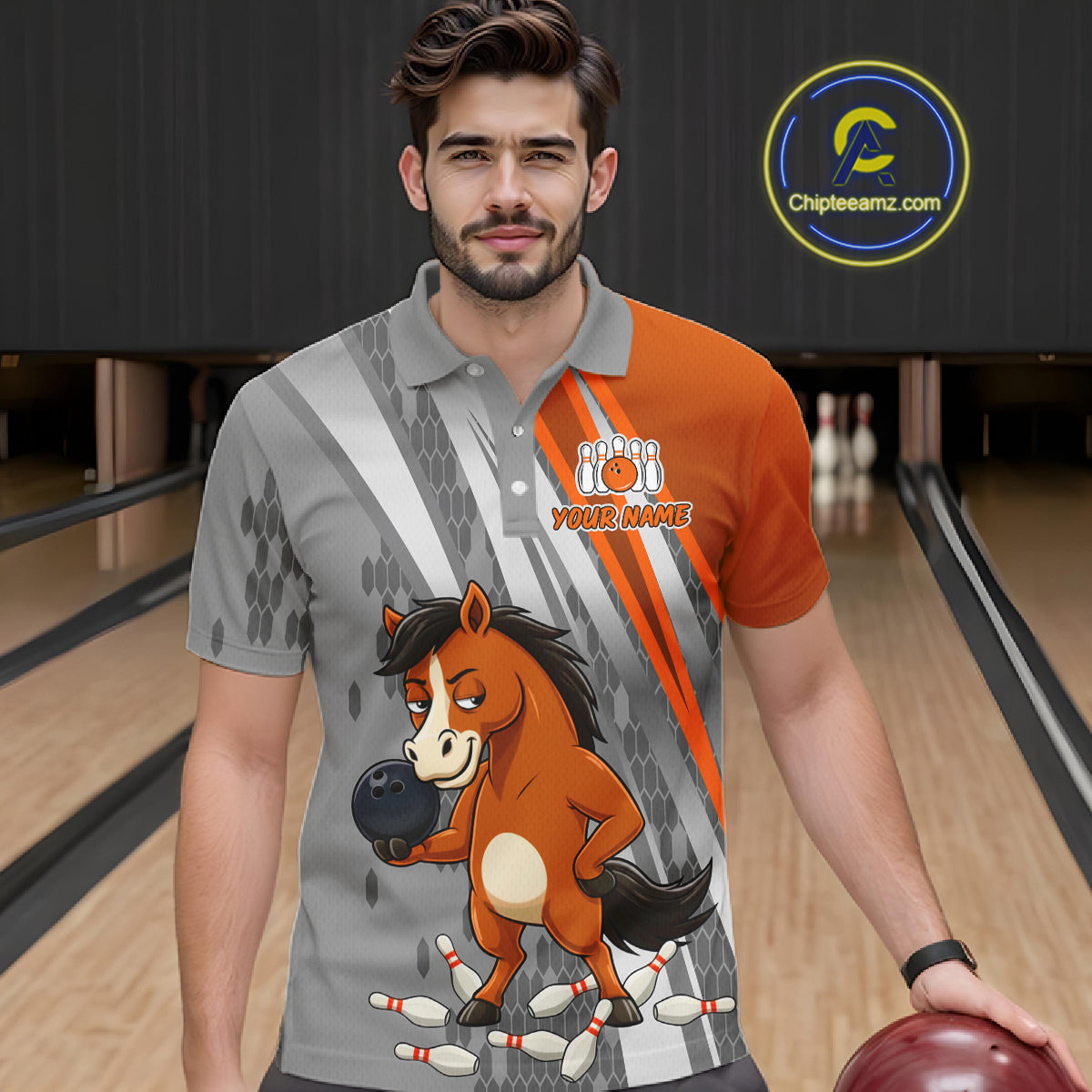 Custom Funny Horse Bowling Jersey for Men Bowling Team Shirts Bowling League Polo & 1/4 Zip HNT181