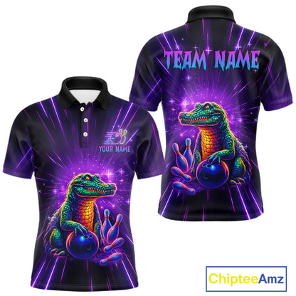 Custom Funny Crocodile Neon Bowling Shirt Alligator Bowling Jersey for Men Polo & 1/4 Zip HNT208