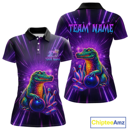 Custom Funny Crocodile Neon Bowling Shirt Alligator Bowling Jersey for Women Polo & 1/4 Zip HNT208