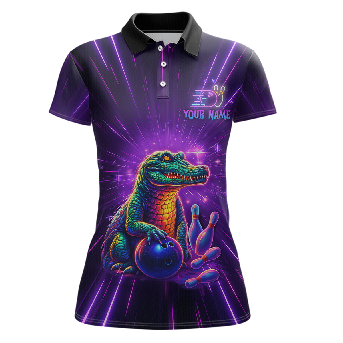 Custom Funny Crocodile Neon Bowling Shirt Alligator Bowling Jersey for Women Polo & 1/4 Zip HNT208
