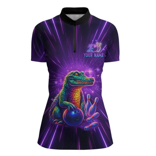 Custom Funny Crocodile Neon Bowling Shirt Alligator Bowling Jersey for Women Polo & 1/4 Zip HNT208