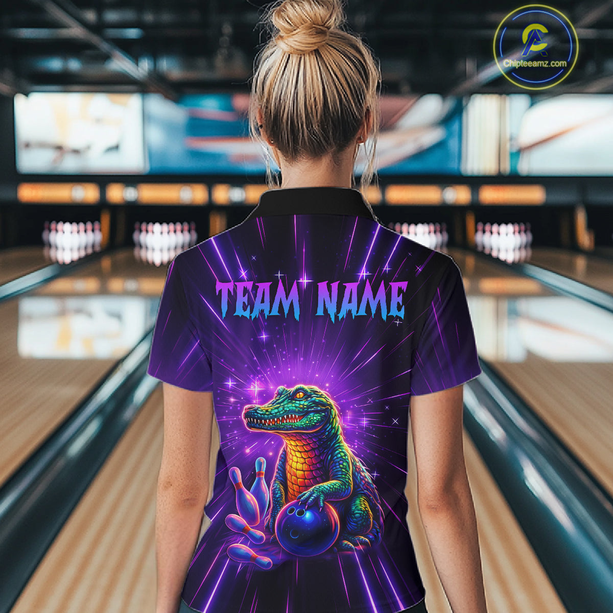 Custom Funny Crocodile Neon Bowling Shirt Alligator Bowling Jersey for Women Polo & 1/4 Zip HNT208