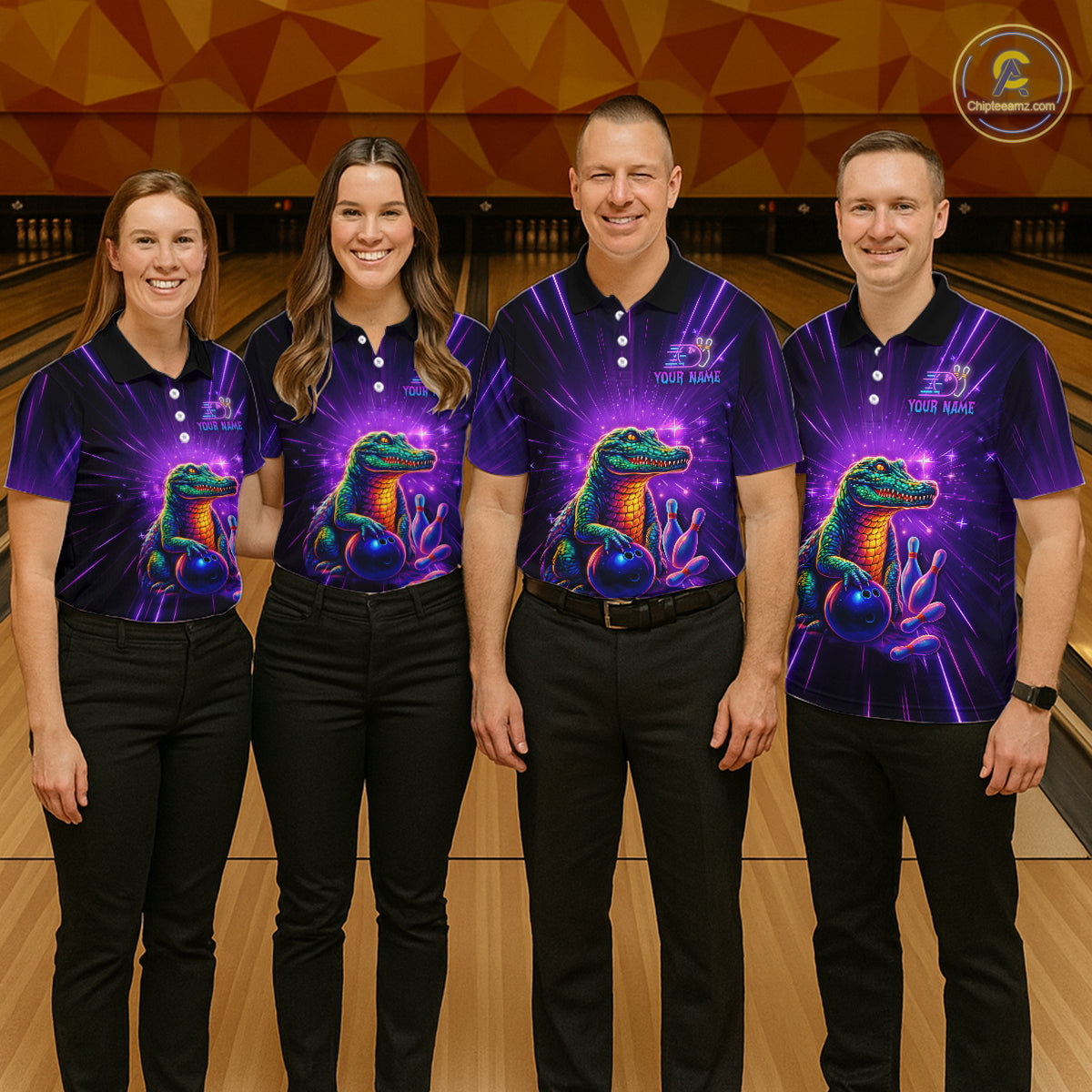 Custom Funny Crocodile Neon Bowling Shirt Alligator Bowling Jersey for Women Polo & 1/4 Zip HNT208