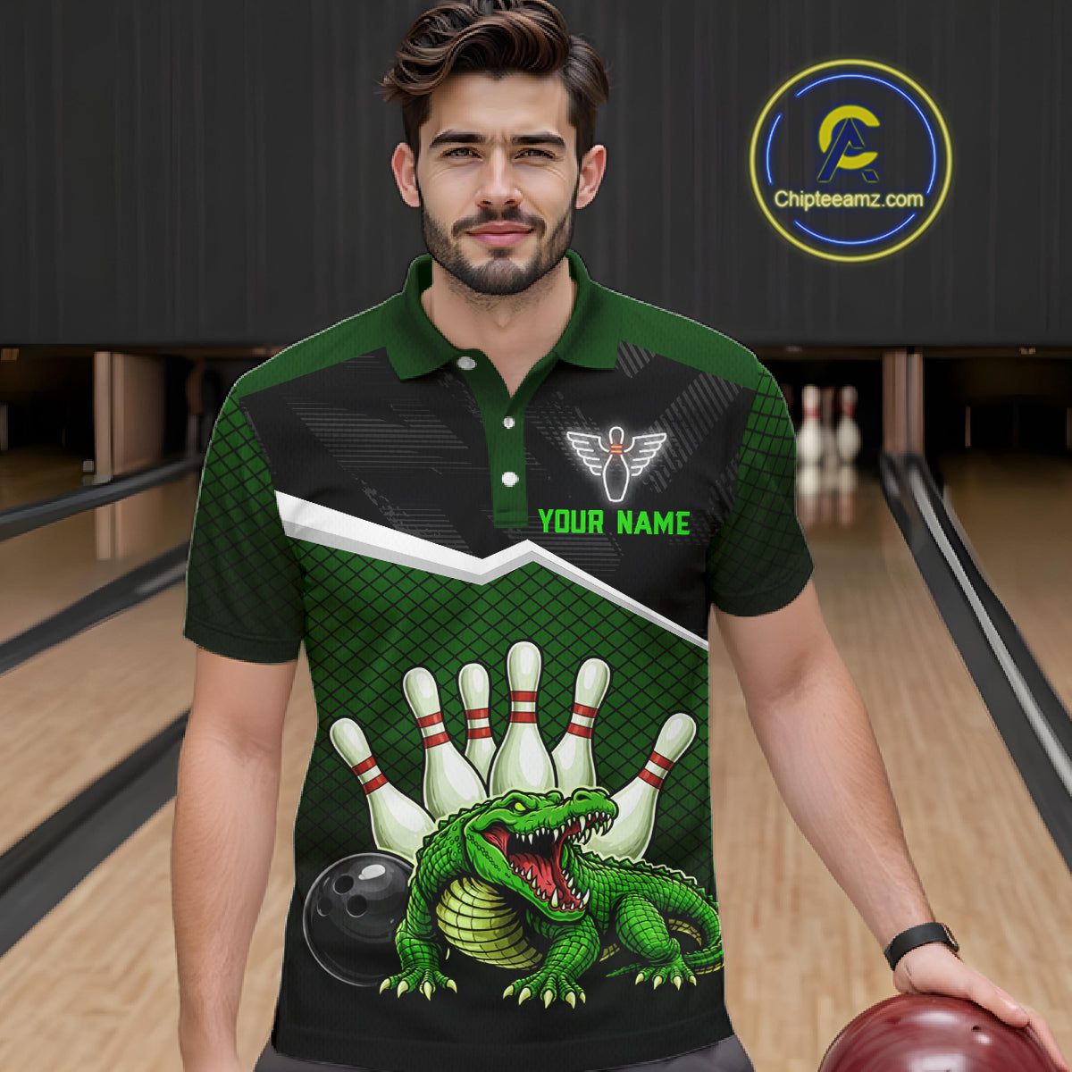 Custom Funny Crocodile Bowling Shirt Alligator Bowling Jersey for Men Polo & 1/4 Zip HNT207