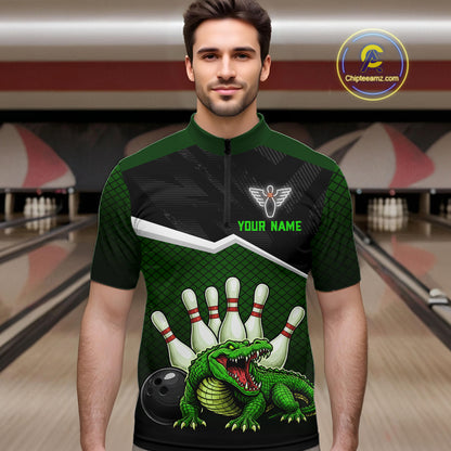 Custom Funny Crocodile Bowling Shirt Alligator Bowling Jersey for Men Polo & 1/4 Zip HNT207
