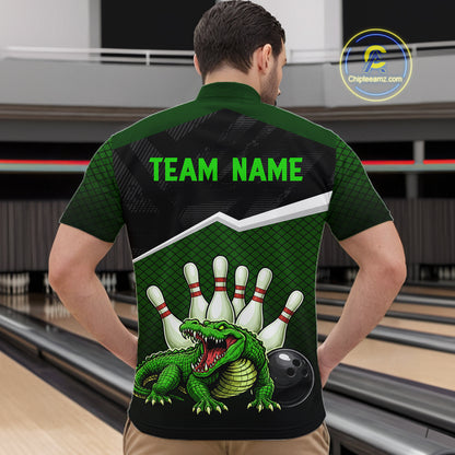 Custom Funny Crocodile Bowling Shirt Alligator Bowling Jersey for Men Polo & 1/4 Zip HNT207